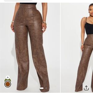 Fashion Nova Chocolate Faux Leather Wide Leg Pants